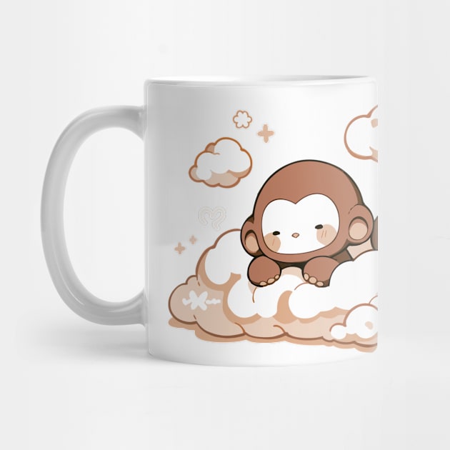 Sleepy Cute Monkey Baby In The Clouds by Kawaii Kingdom